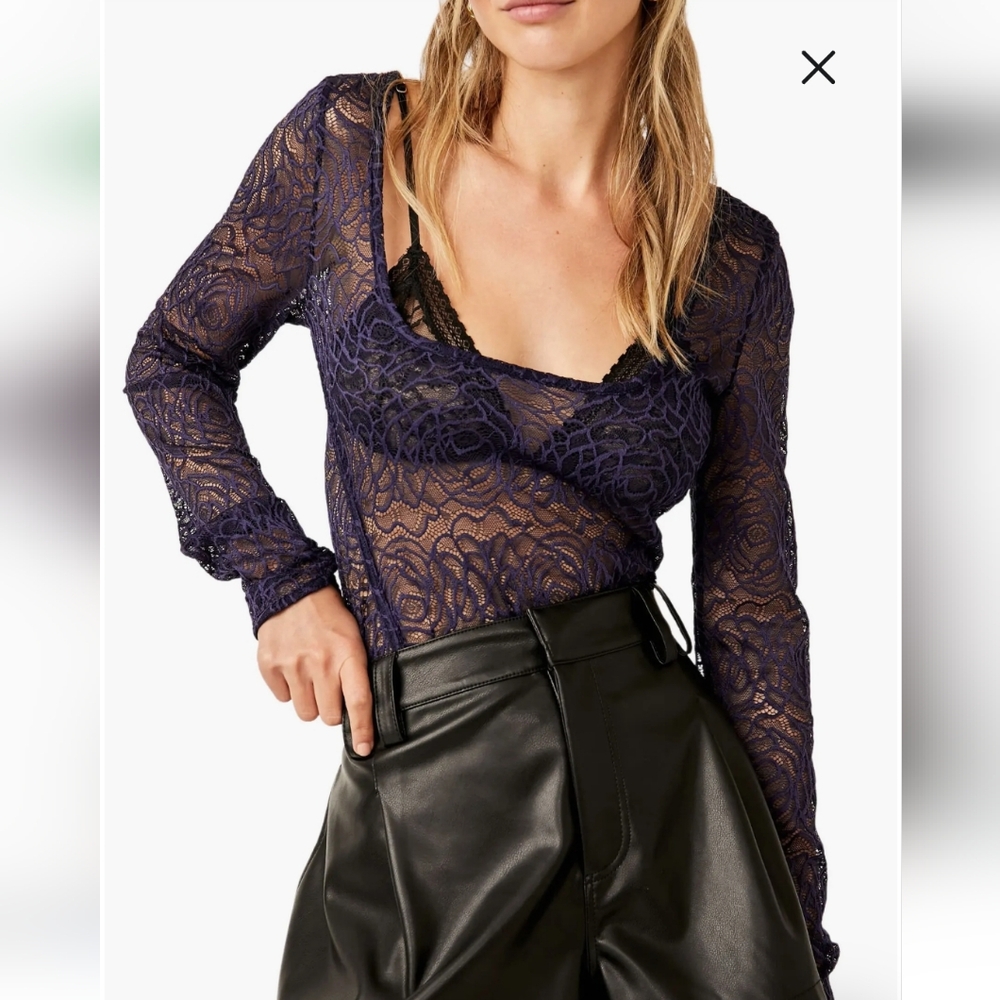 Free People in my head Navy Coat lace body suit size S NWT